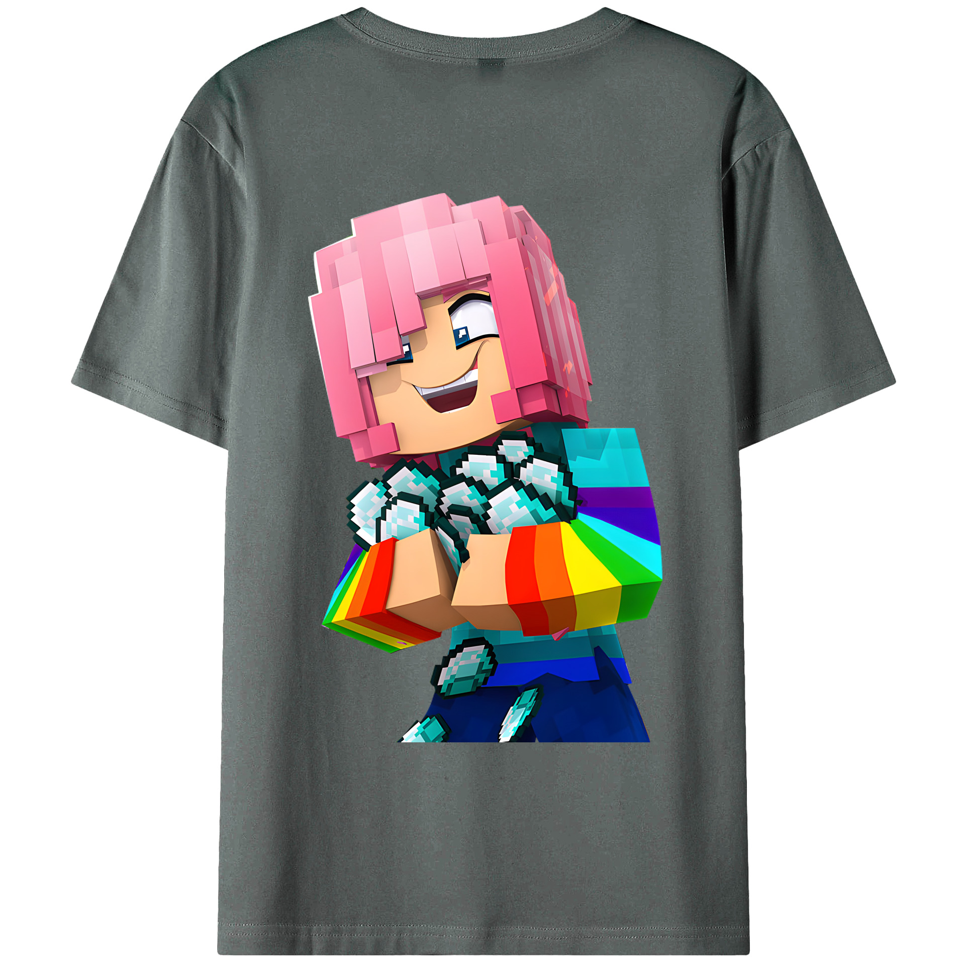 （画像用） マインクラフト ブロックの世界 Minecraft MC Block world 綿100％ メンズ半袖Tシャツ（バックプリント） 通気性